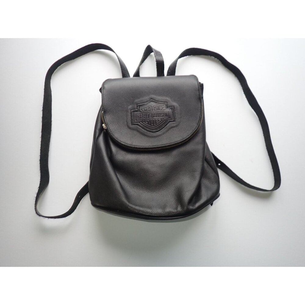 Harley Davidson Leather Back Pack Women Adjustable Shoulder Pebble Logo - Picture 1 of 6